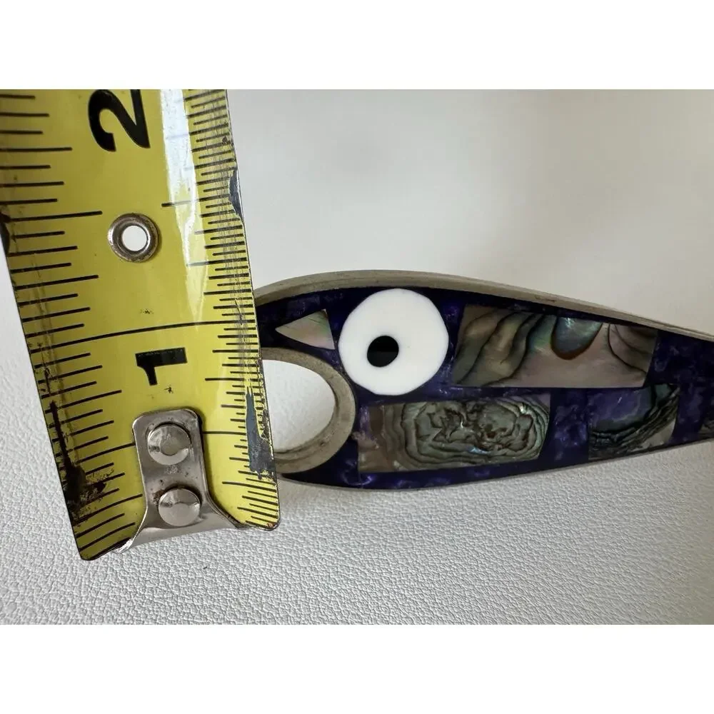 Vintage Abalone Fish Bottle Opener Alpaca Silver Frame Mid Century Modern MCM